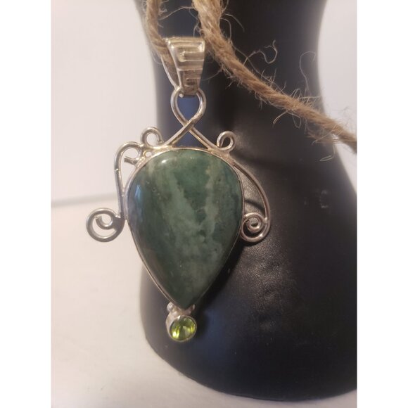 Gemstone Pendant Vintage Aventurine 925 Silver Hand Made Pendan - Picture 6 of 10